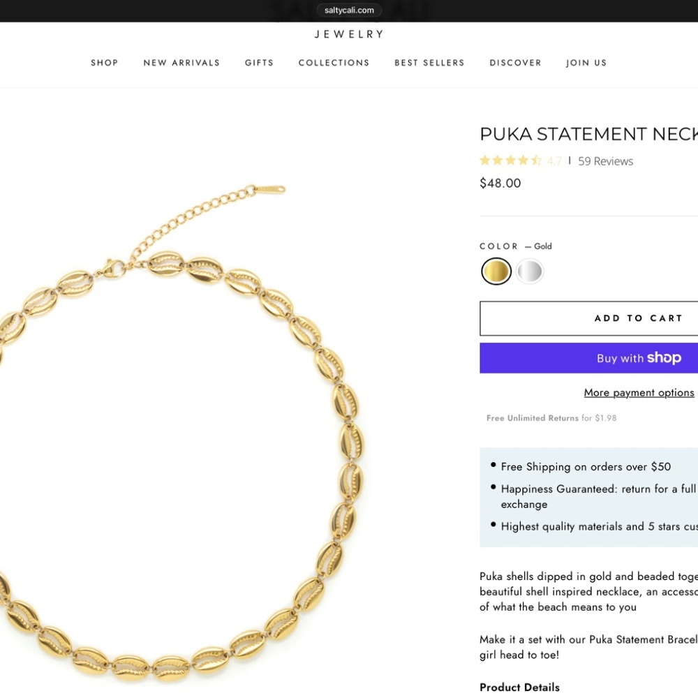 Gold Puka Statement Necklace - Picture 4 of 5